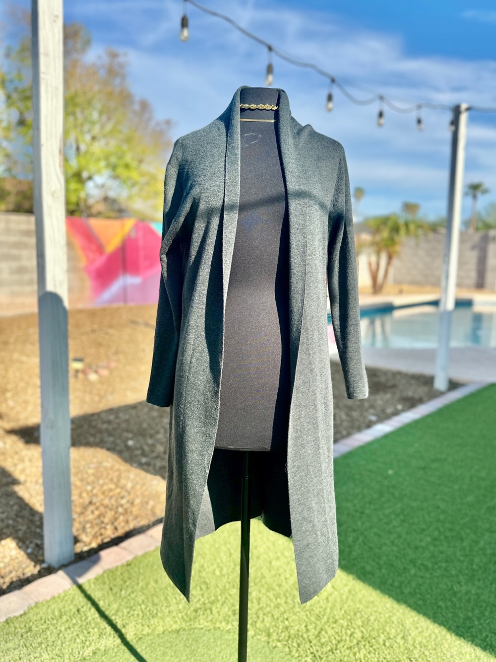 M.M.LAFLEUR 100% Merino Wool Longline Cardigan Duster Gray L